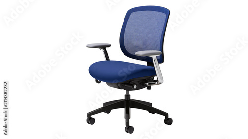 Konstfotografi Blue mesh back ergonomic office chair with adjustable arms