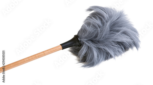 Obraz na plátně Gray fluffy duster with wooden handle and black connector