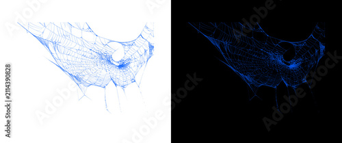 Bild auf Leinwand Ethereal blue spider web texture, delicate silk cobweb isolated on white and bla
