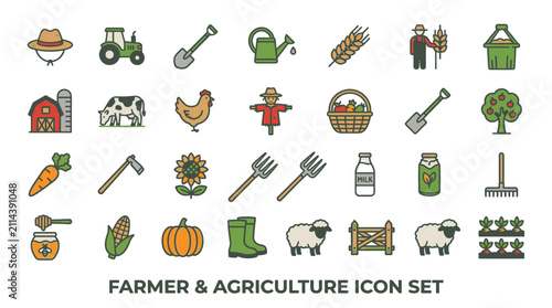 Farmer Agriculture Icon Set Collection.
