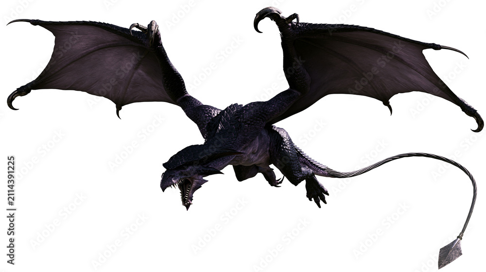 Fototapeta premium Dark fantasy dragon with spread wings and sharp claws