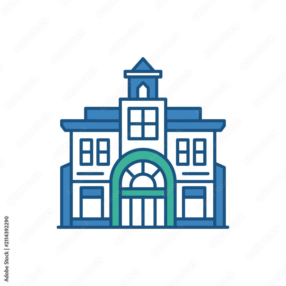 Fototapeta premium Simple Blue and White School Building.