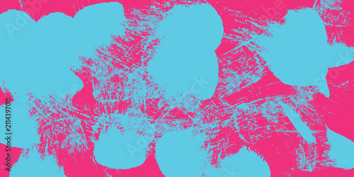 Vibrant pink and cyan grunge texture background with distressed paint splatter effect for artistic graphic design