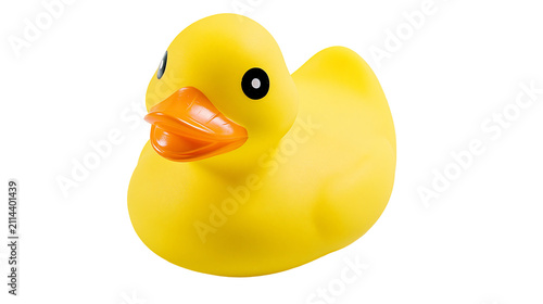 Obraz na płótnie Yellow rubber duck toy with orange beak and black eyes