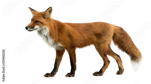 Cuadro en lienzo Red fox with white chest and bushy tail standing