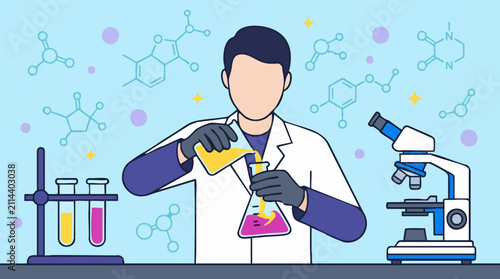 Photography Illustration of a scientist conducting a chemical experiment in a laboratory