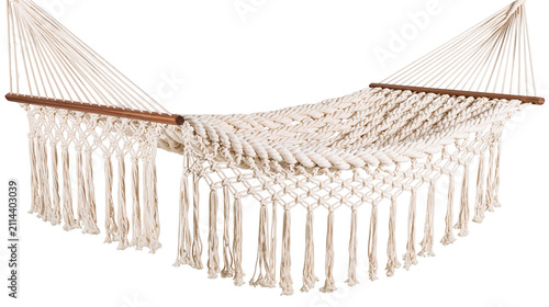Картината върху платно Cream macrame hammock with wooden spreader bars and fringe