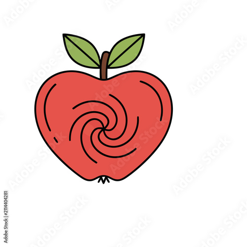 Red Apple with Swirl Design and Leaves
