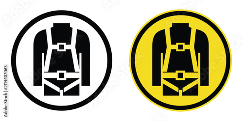 Bild auf Leinwand Safety harness mandatory sign icon vector featuring colored silhouette fall protection symbol for construction sites, industrial workplaces, and hazard prevention