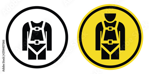 Canvastavla Safety harness mandatory sign icon vector featuring colored silhouette fall protection symbol for construction sites, industrial workplaces, and hazard prevention