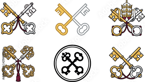 Foto Vatican Keys of Saint Peter Icon Set with Crossed Gold and Silver Keys Papal Tia