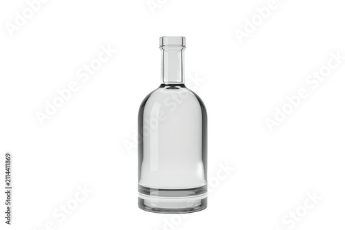 Empty glass bottle isolated on white. Transparent liquor container for product design.
