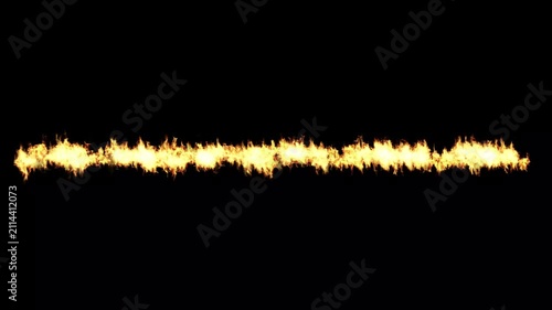 Continuous horizontal flame stream isolated on black background fire burning hot heat blaze
