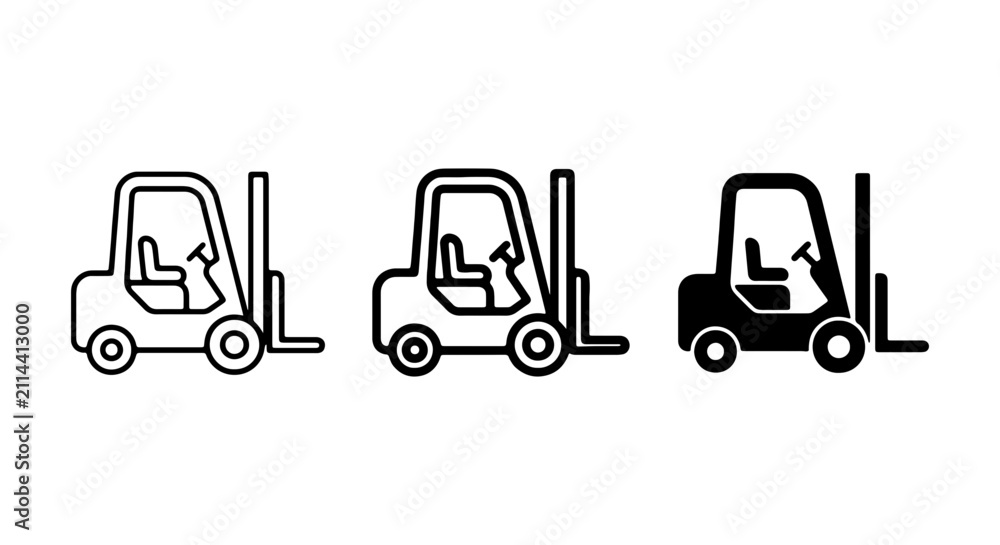 Naklejka premium Forklift Icons Set, Industrial Vehicle Vector Graphics, Warehouse Equipment Symbols, Logistics Transport