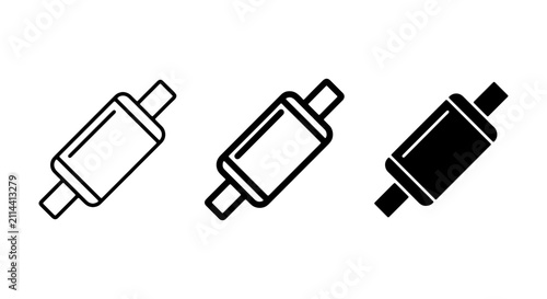 Foto Car Muffler Icons Set, Exhaust System Silencer Vector Graphics, Automotive Part