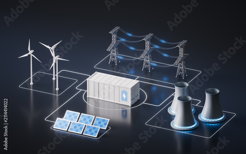 Electric energy storage power station, 3d rendering.