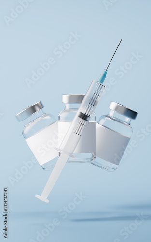 Canvas Print Medical syringe and injection vial with health care concept, 3d rendering