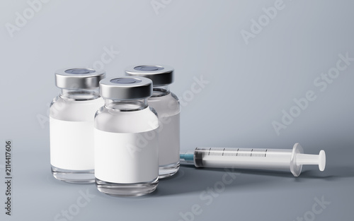 Obraz na plátně Medical syringe and injection vial with health care concept, 3d rendering