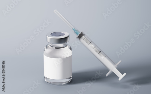 Fotografie Medical syringe and injection vial with health care concept, 3d rendering