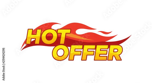 Hot offer text sign with red fire flames design isolated on transparent background
