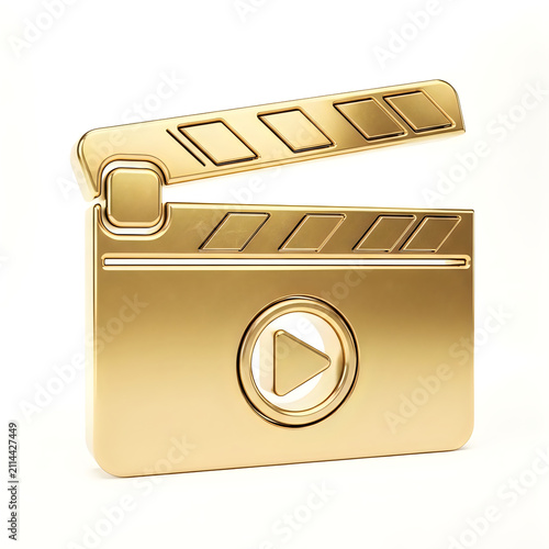 Golden clapperboard icon with play button for film production and media design.
