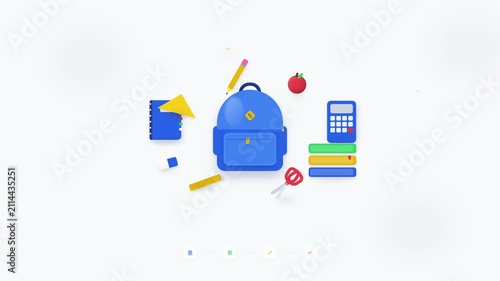 Back to School E-Learning Campaign Dashboard Animation with School Supplies and Preparation Workflow