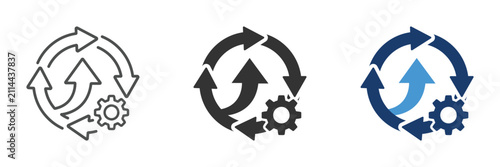 Continuous improvement icon set, process optimization arrow symbol, agile workflow cycle vector illustration