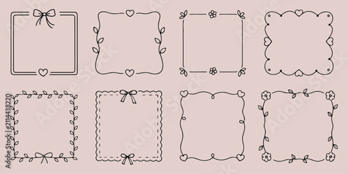 Fotografija Bow rectangle frame ribbon border vintage cute hand drawn set
