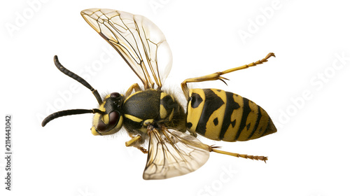 Cuadro en lienzo Yellow and black striped wasp insect with wings