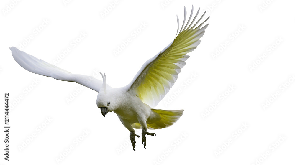 Obraz premium White cockatoo bird with yellow underwings flying