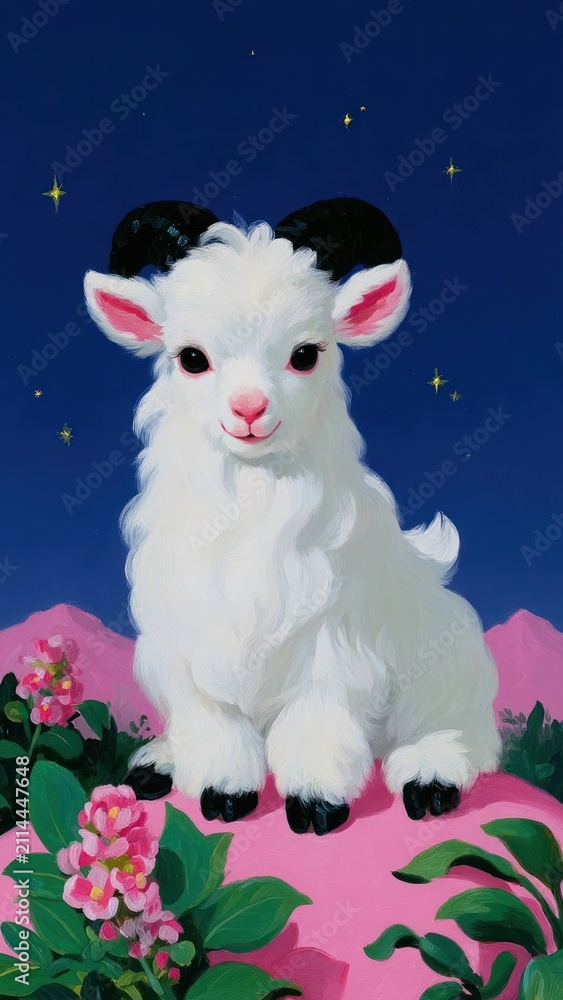 Naklejka premium Whimsical goat under starry sky mobile wallpaper