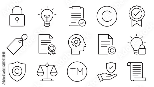 Intellectual Property and Copyright Minimalist Line Art Icon Set