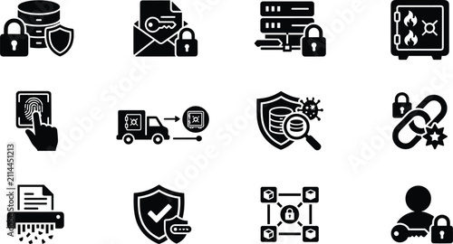 Obraz na płótnie Data Protection and Secure Backup Infrastructure Icon Set for Cyber Defense Info