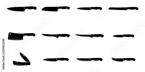 Konstfotografi Kitchen knife collection culinary cutlery icons set with culinary collection sil