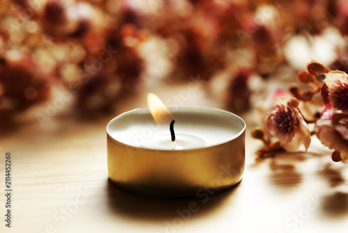 burning candles on the table. Candle. Celebration. Decoration. Holidays. Fire