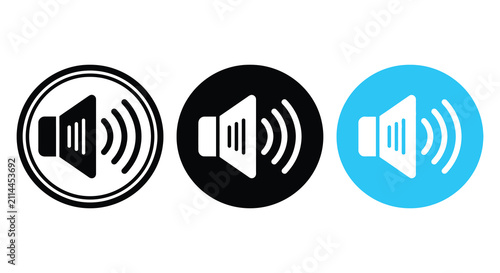 Foto Speaker Icon Set With Sound Waves Flat Vector Illustration In Black And Blue