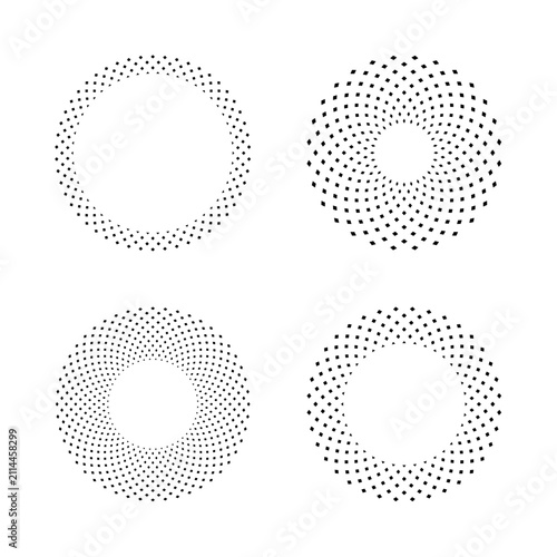 Set of Abstract Geometric Radial Rotation Circle Dots Patterns. Decorative Design Elements. 