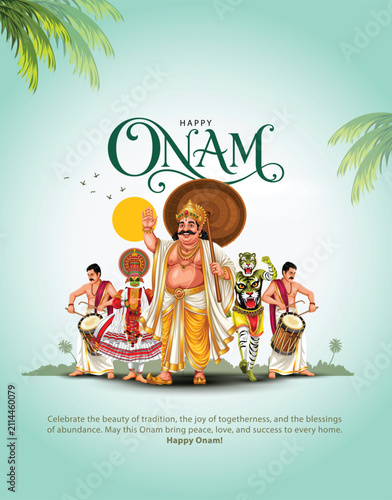 Quadro su tela hand drawn new happy Onam celebration greetings