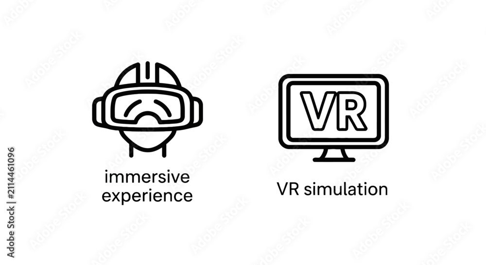 Fototapeta premium Virtual reality simulation and immersive experience icon set with head mounted immersive simulation technology futuristic innovation experience