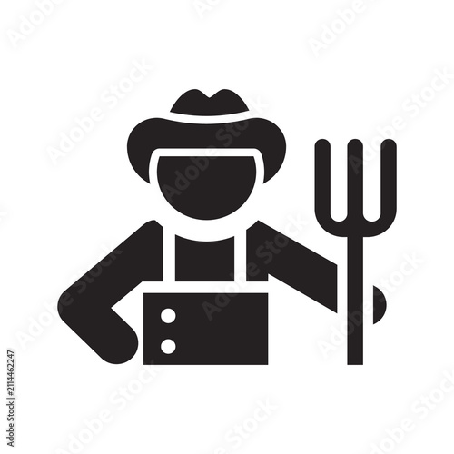 Vector Icon of a Farmer with a Pitchfork