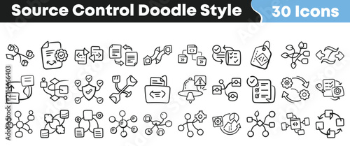 Foto Hand drawn doodle style icons for software source control management