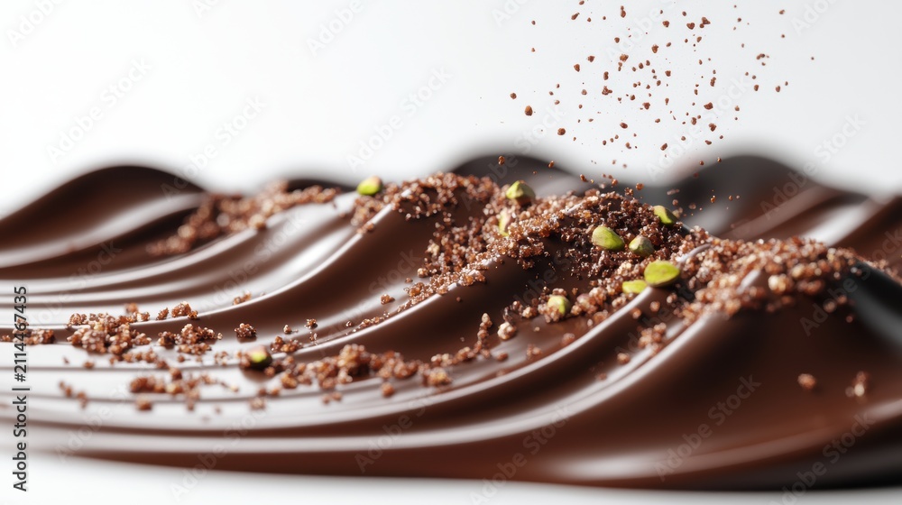 Fototapeta premium Dubai Chocolate Kunafa Pistachio on white background,Dubai Chocolate bar with green kadayif and pistachio spread,popular and viral chocolate 2024,space for text.
