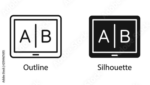 фотографія A/B Test Icons: Two icons representing an A/B test, one in outline style and the other in silhouette, displayed on a tablet screen