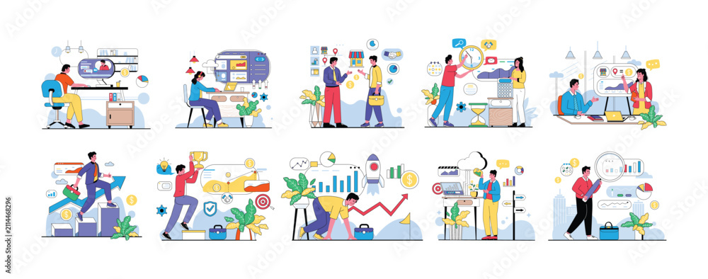 Fototapeta premium Business Analytics and Marketing Illustration Set