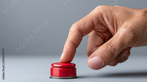 Cybersecurity and Data Privacy concept ,Finger pressing red panic button for data breach concept with gray background