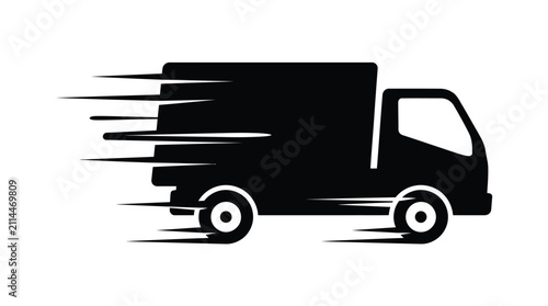 Fast delivery truck icon. Speeding cargo vehicle symbol for logistics and shipping.