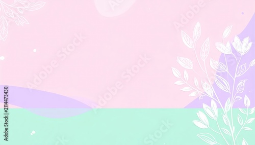 Pastel Nature Landscape with Delicate Floral Elements.