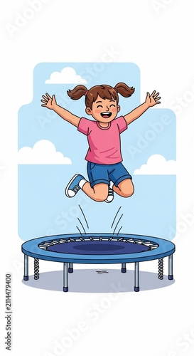 Joyful Leap: A Cartoon Girl's Sky-High Bounce
