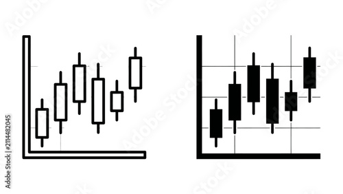 Фотография Candlestick Chart Comparison: Two distinct candlestick charts, one in white and one in black, illustrate fluctuating market trends against a grid backdrop