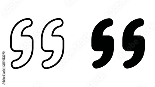 Quotation Marks: A simple graphic representation of quotation marks, one outlined and one filled, symbolizing speech, text, or a direct quote.